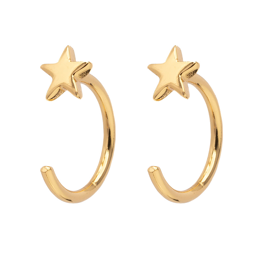 Ear Huggies - Hoops örhängen med stjärna - Guldpläterat äkta silver