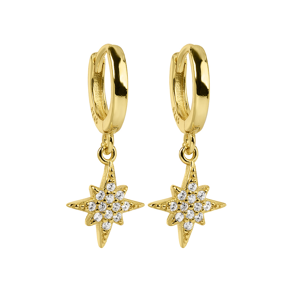 Huggie hoops - Creoler ringar med stjärna och kristaller i 18 karat guldpläterat äkta silver