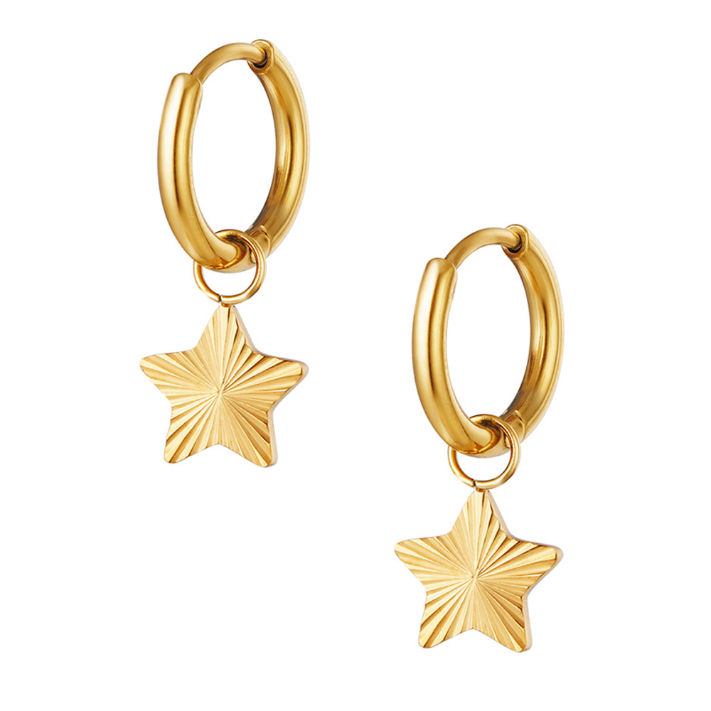 Huggie örhängen - Ringar i 18k-guldpläterat kirurgiskt stål - Stjärnor