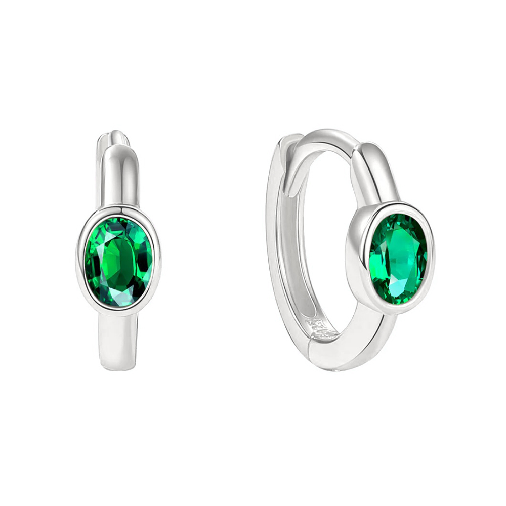Grön kristall - Huggie hoops - Silverörhängen
