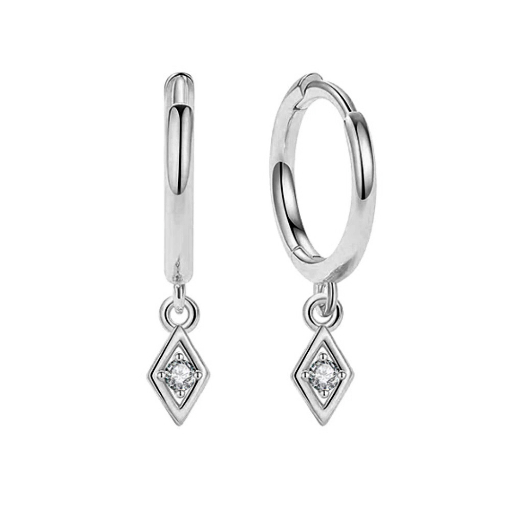 Hängsmycke romb - Huggie örhängen med kristall - Ringar i äkta silver