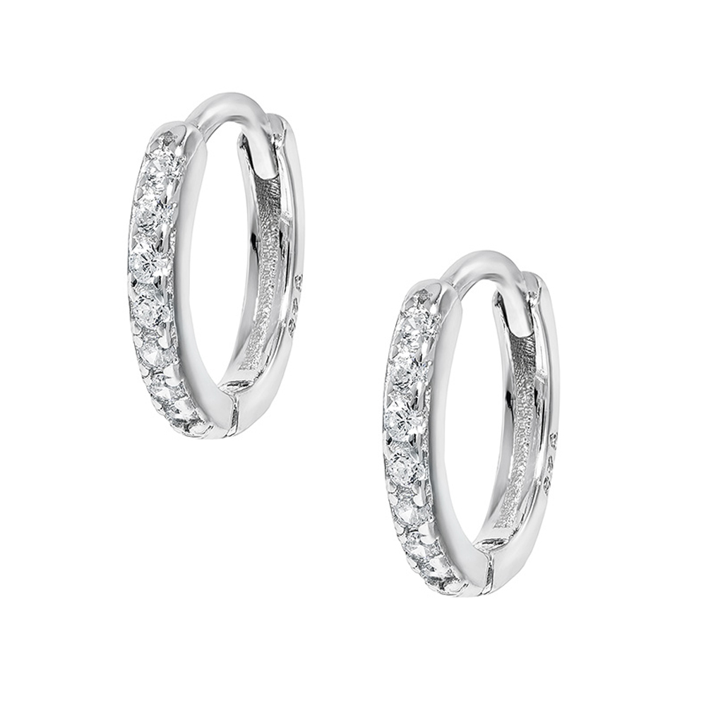 Huggie hoops - Smala silverringar med vita kristaller - Örhängen