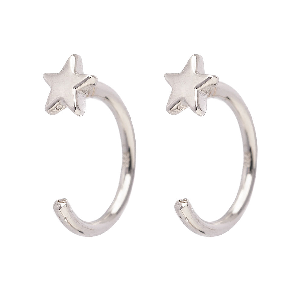 Ear Huggies - Hoops örhängen i äkta silver med stjärnor
