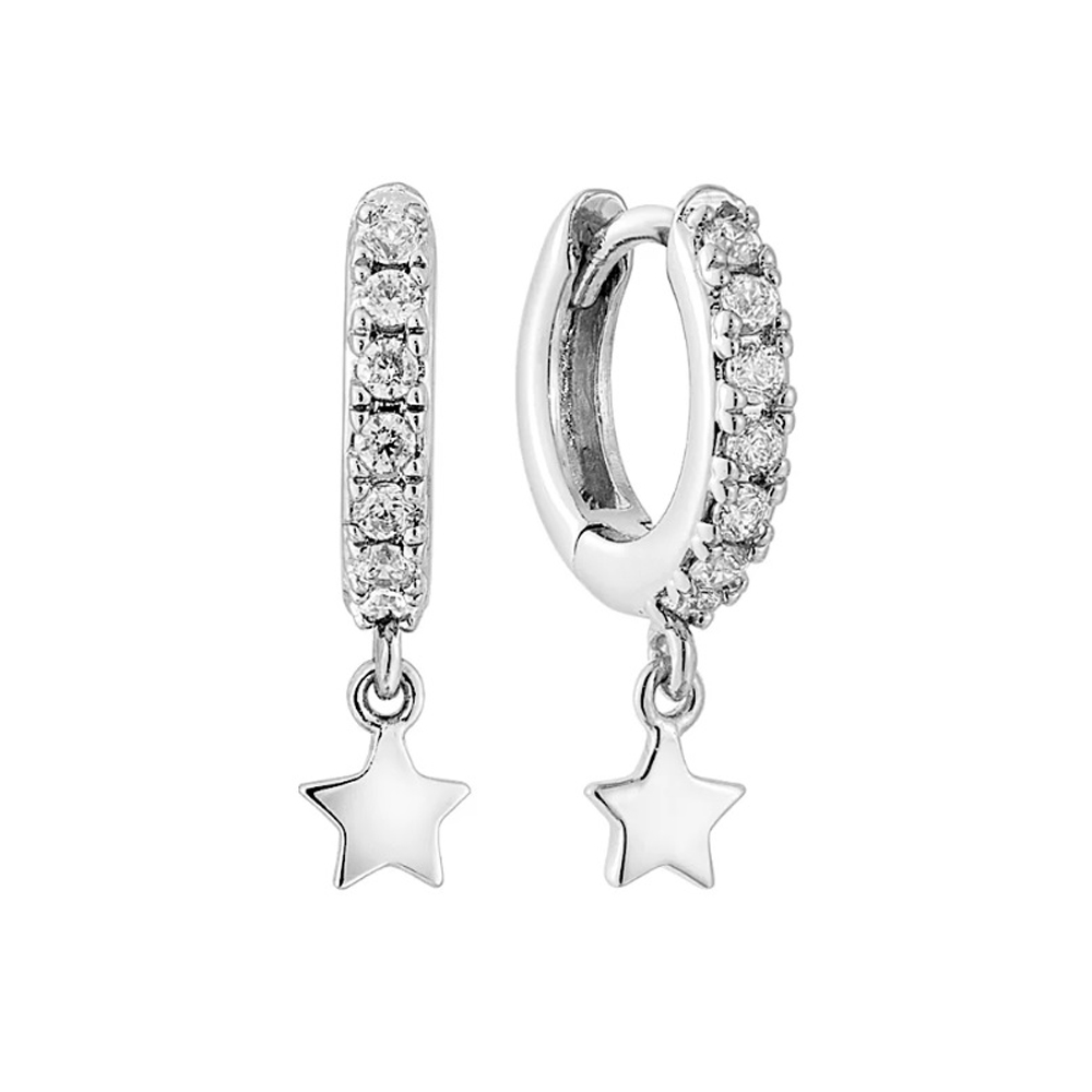 Stjärnor - Huggie örhängen med kristaller - Ringar i äkta silver