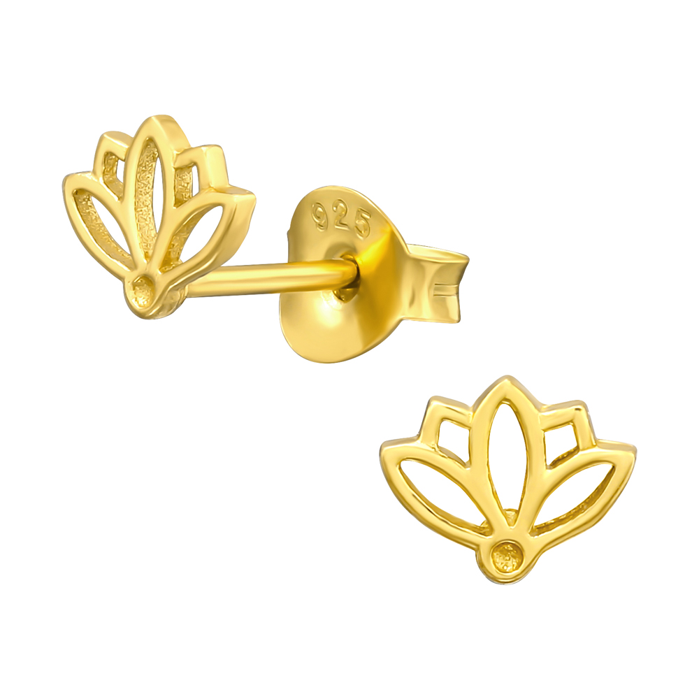 Lotusblomma - 18k guldpläterat äkta silver - Studs-örhängen