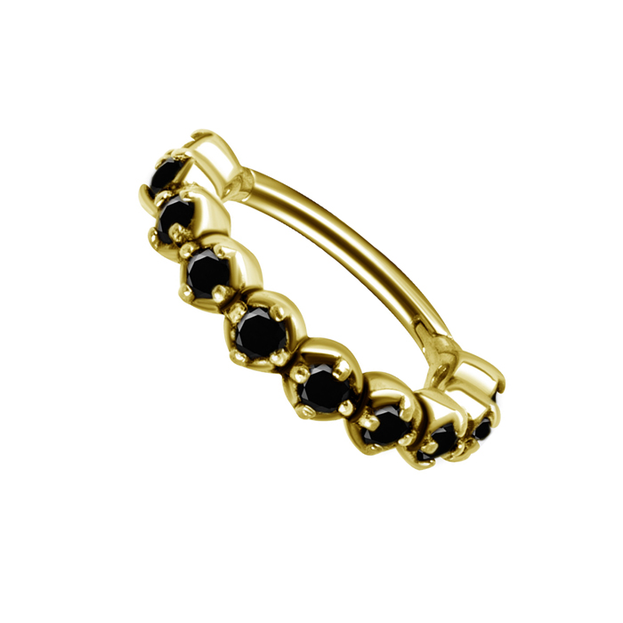 Guldring till piercing - Clicker - Piercingsmycke med svarta kristaller