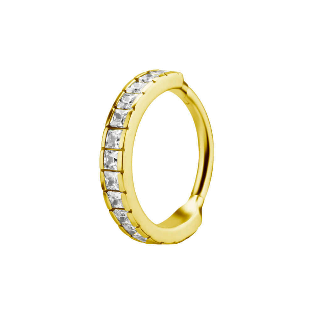 Clicker Ring - Piercingsmycke - Guld med vita kristaller
