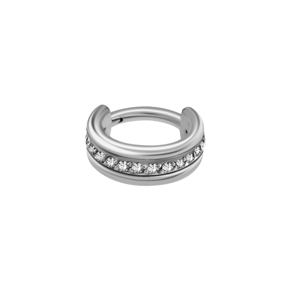 Clicker Ring - Piercingsmycke med vita kristaller