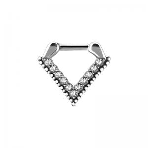 Ring till piercing - Triangel clicker - Silvrigt stål med kristaller