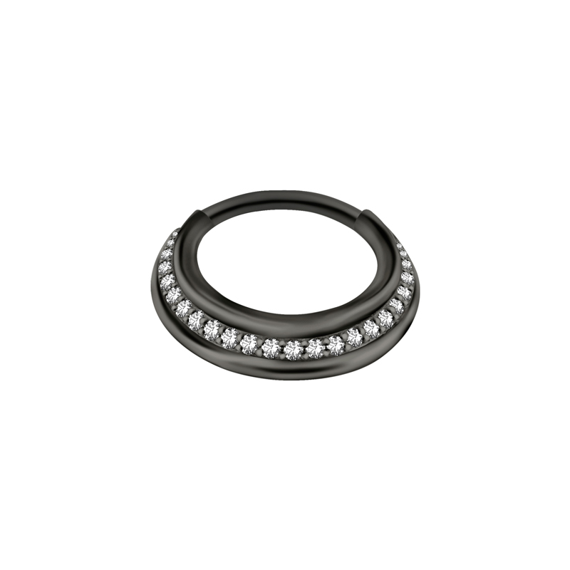 Clicker ring - Svart kirurgiskt stål - Bred ring med kristaller till piercing