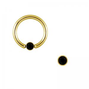 Clip-in disk med svart kristall - Guld -- Piercingsmycke till Bcr-ring