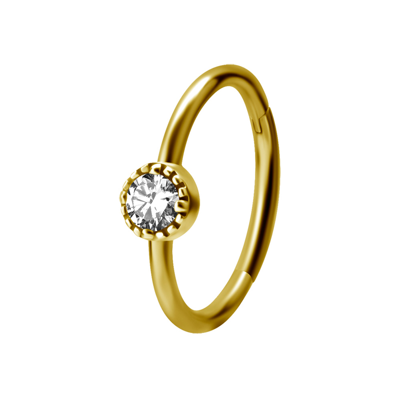 Ring till piercing - 24k-guld plätering - Clicker - vit kristall