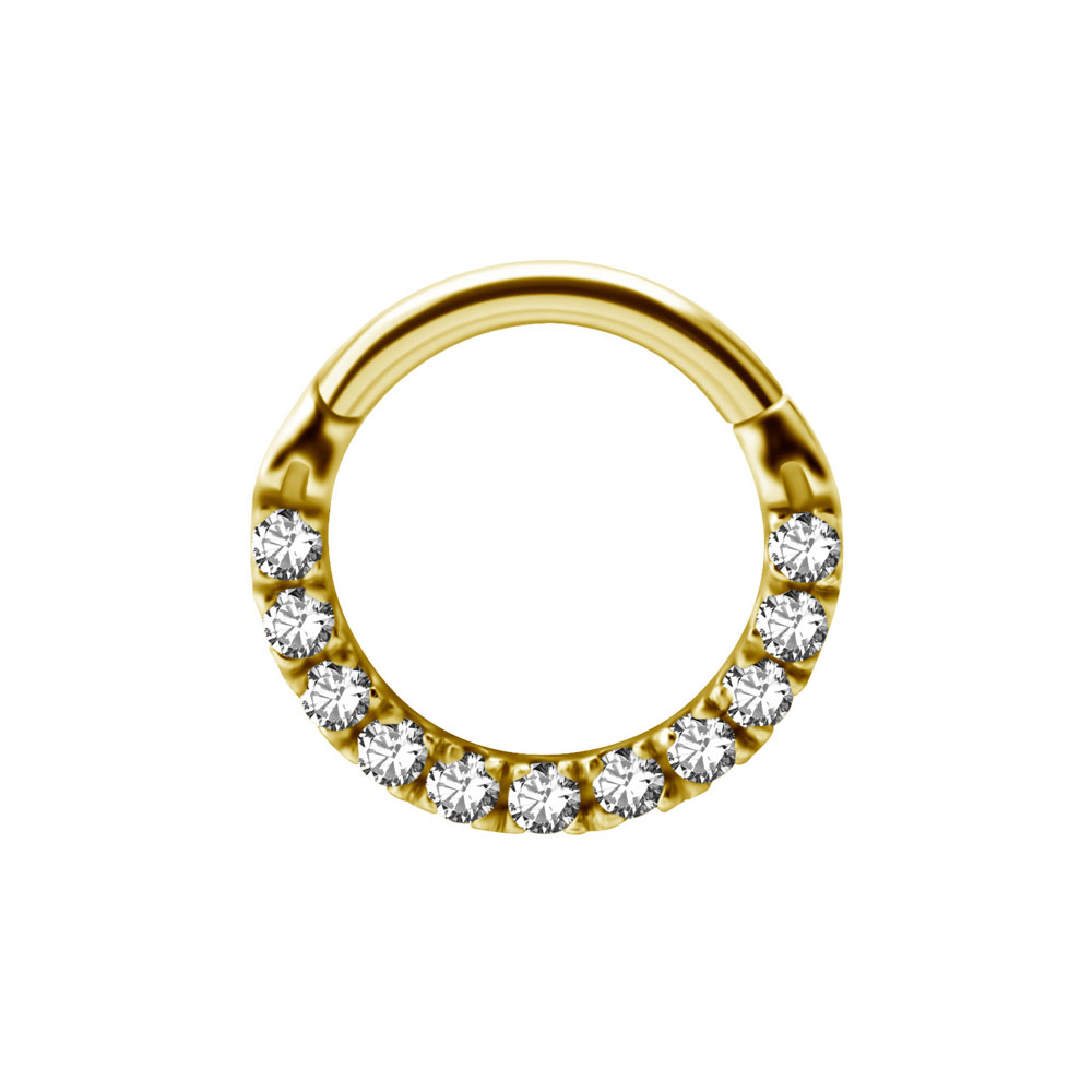 Clicker ring - Tunn guldring till piercing med kristaller
