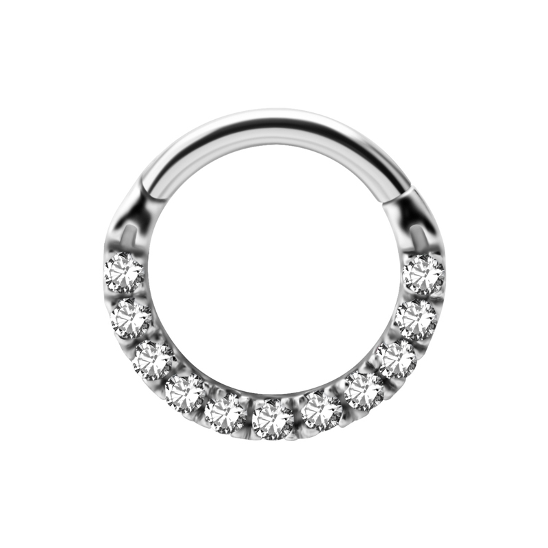 Tunn clicker ring - Ring till piercing med vita kristaller