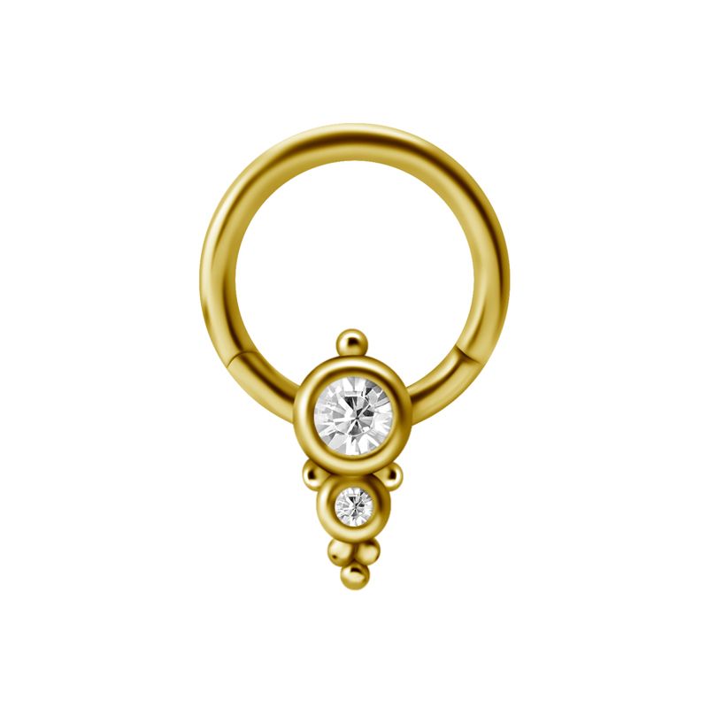 Clicker ring rill piercing - Guld pvd - Vit Kristall