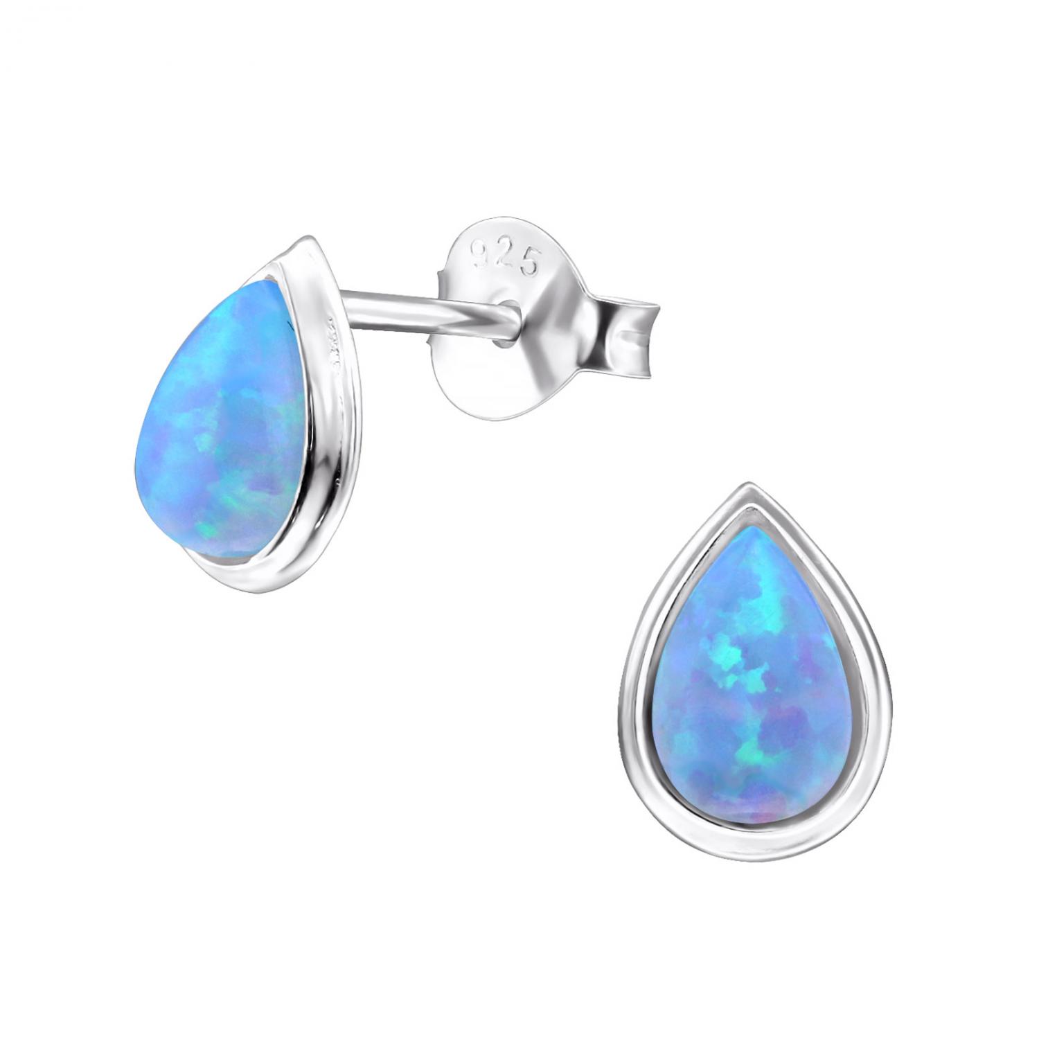 Teardrop blå opalit - Studs - Örhängen i äkta silver