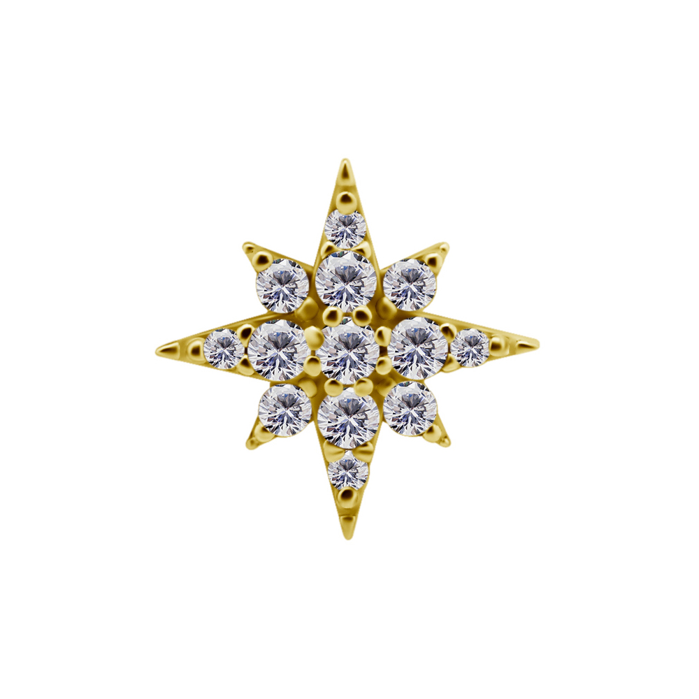 Stjärna - 18k Guld - Piercingsmycke - Vita Kristaller