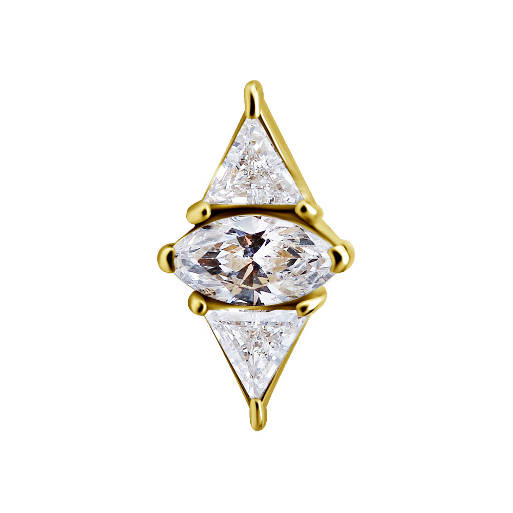Geometrisk Topp - 18k Guld - Piercingsmycke - Vita Kristaller