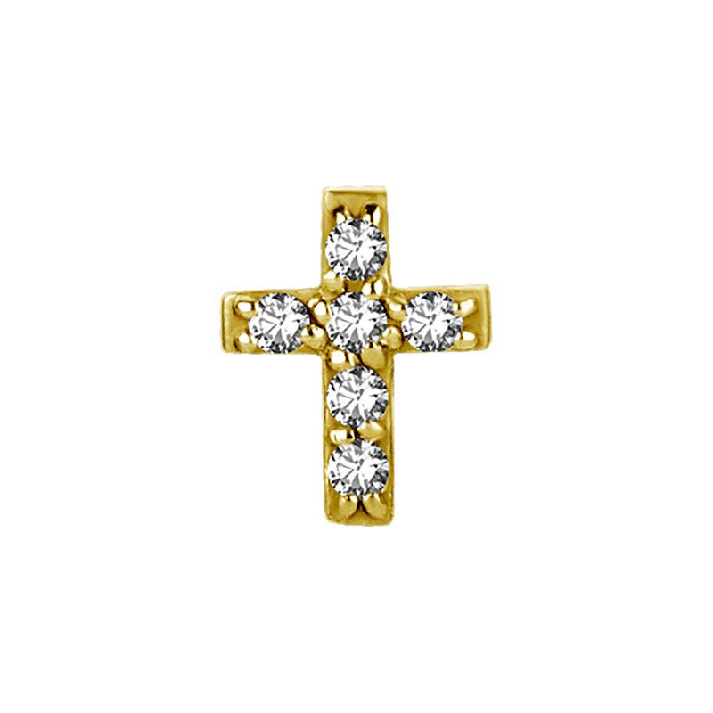 Kors med vita kristaller - Piercingsmycke - Guld