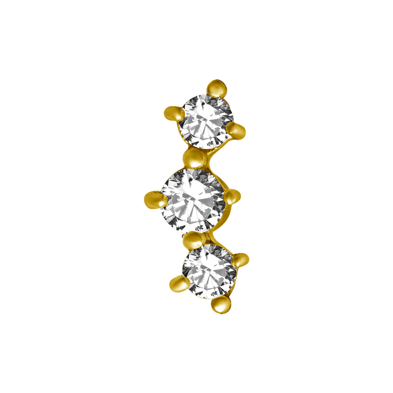 Tre kristaller - Topp till piercing - PVD Guld