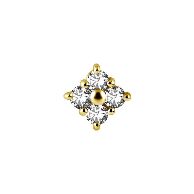 Piercingsmycke - 24k-guld PVD - Vita kristaller - Fyrkantig Cluster