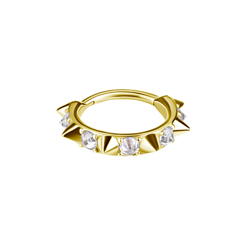 Spikes - Clicker-ring med vita kristaller - Piercingsmycke med 18k-guld Pvd plätering