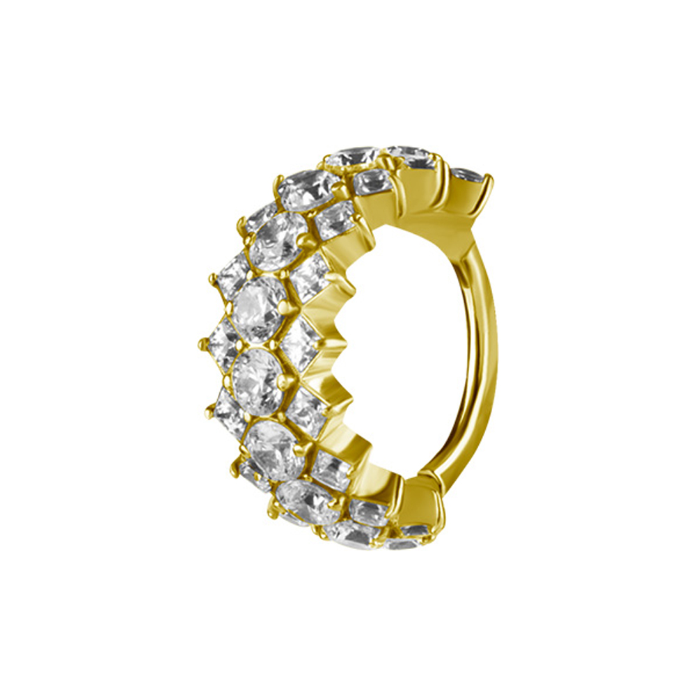 Lyxig clicker-ring med vita kristaller till piercing - Piercingsmycke med 18k-guld Pvd plätering