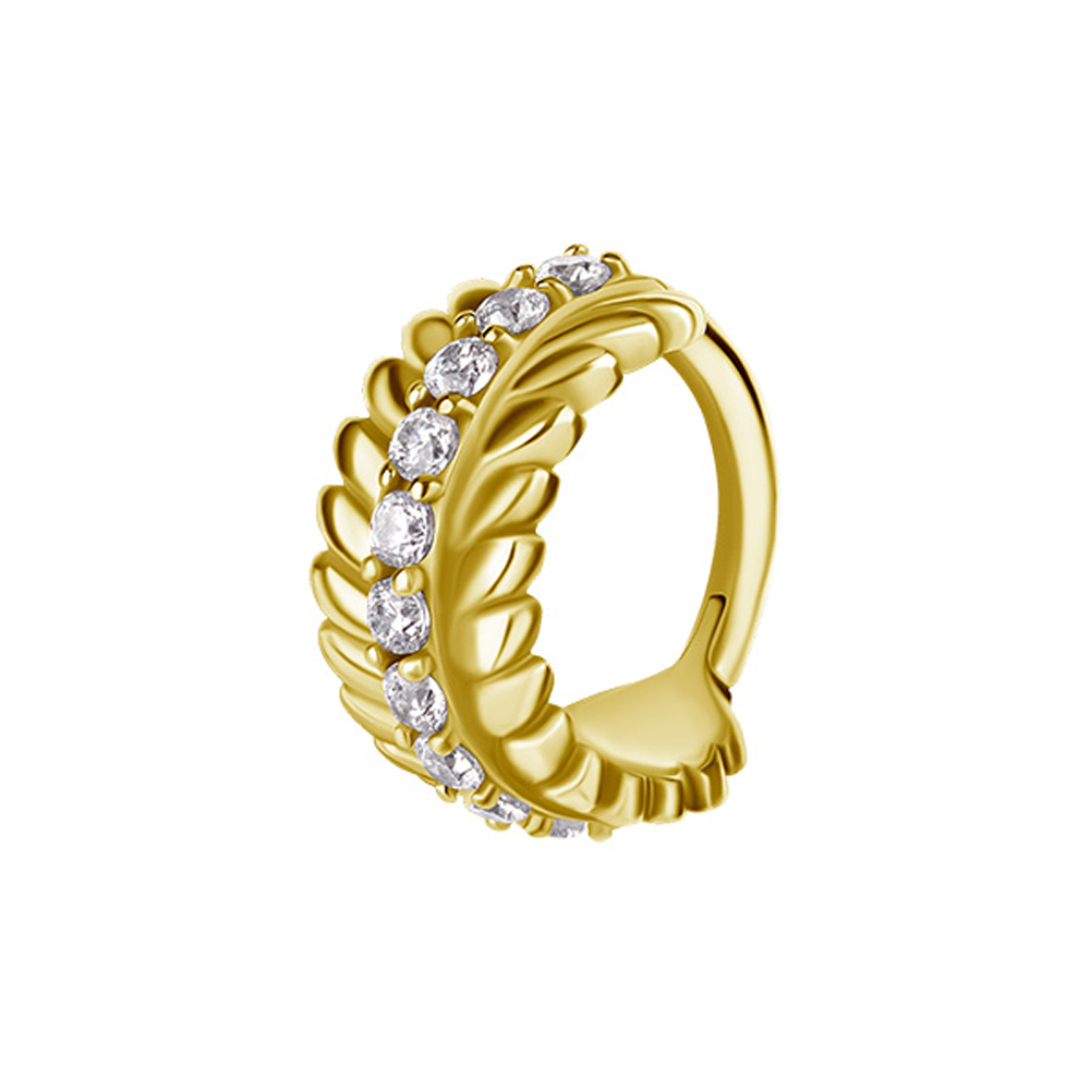 Bred clicker-ring med vita kristaller till piercing - Piercingsmycke med 18k-guld Pvd plätering