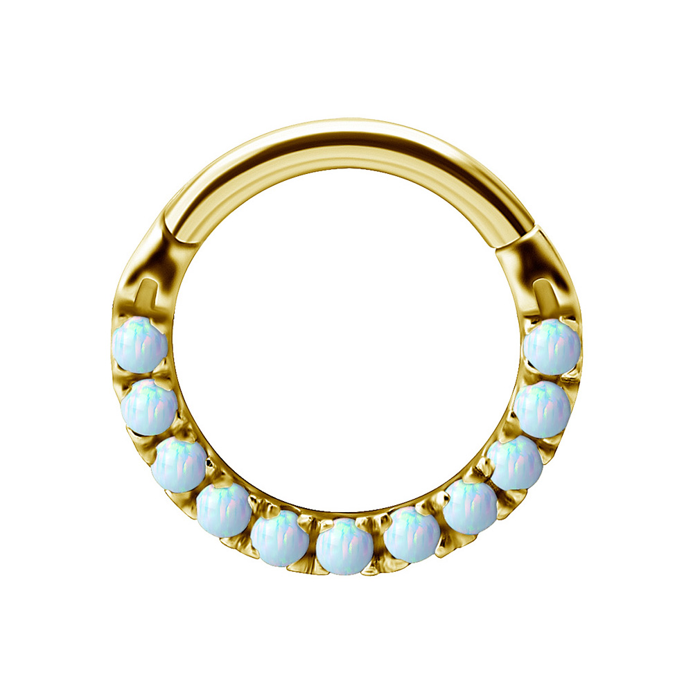 Clicker-ring - 24k pvd guldpläterat piercingsmycke - Tunn guldring till piercing med vita opaliter