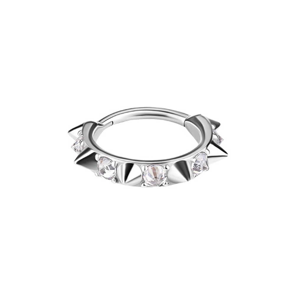 Spikes - Clicker-ring med cluster av vita kristaller - Piercingsmycke i silvrigt nickelfritt material
