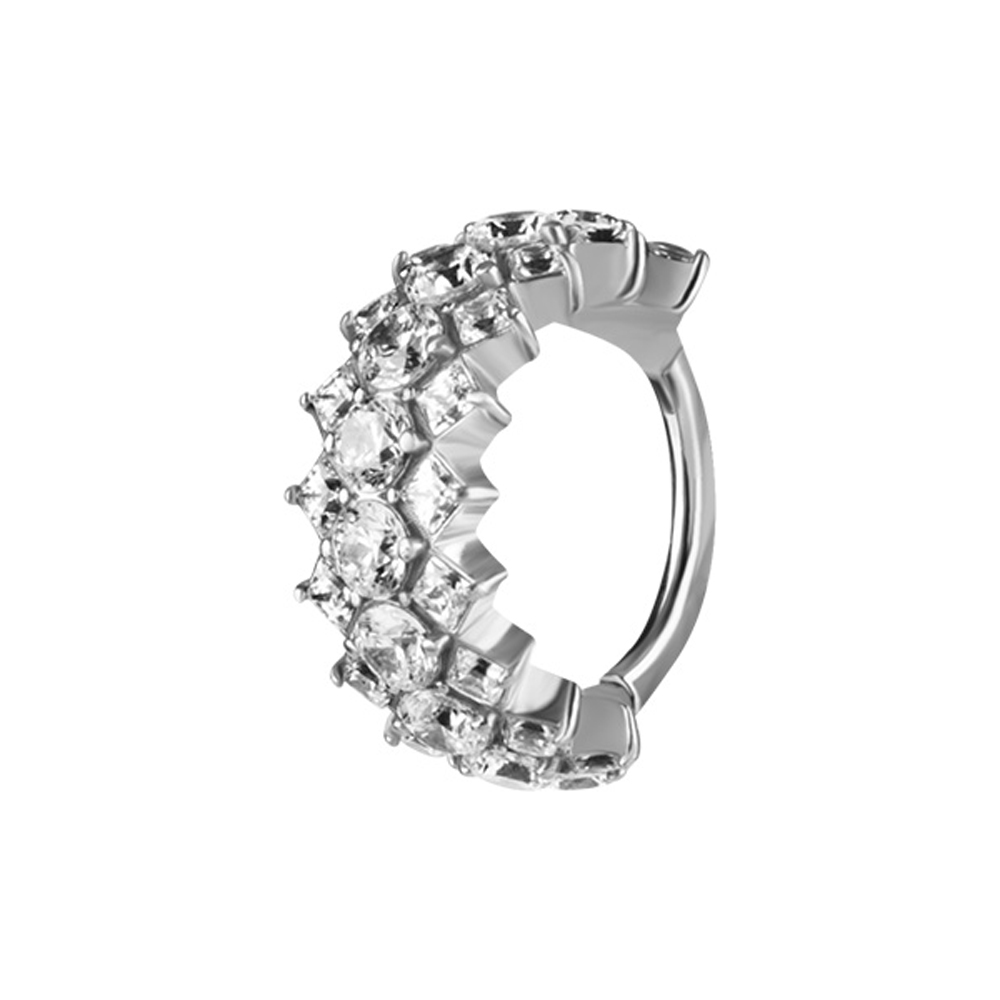 Lyxig clicker-ring med vita kristaller till piercing - Piercingsmycke i silvrigt nickelfritt material