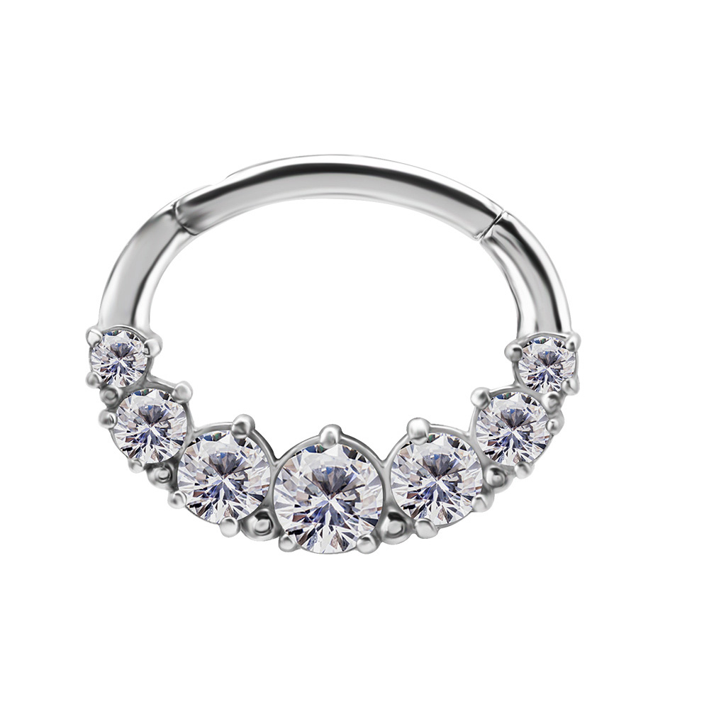 Septum / Daith clicker - Piercingsmycke i nickelfritt kobilt-krom - Ring till piercing med vita kristaller
