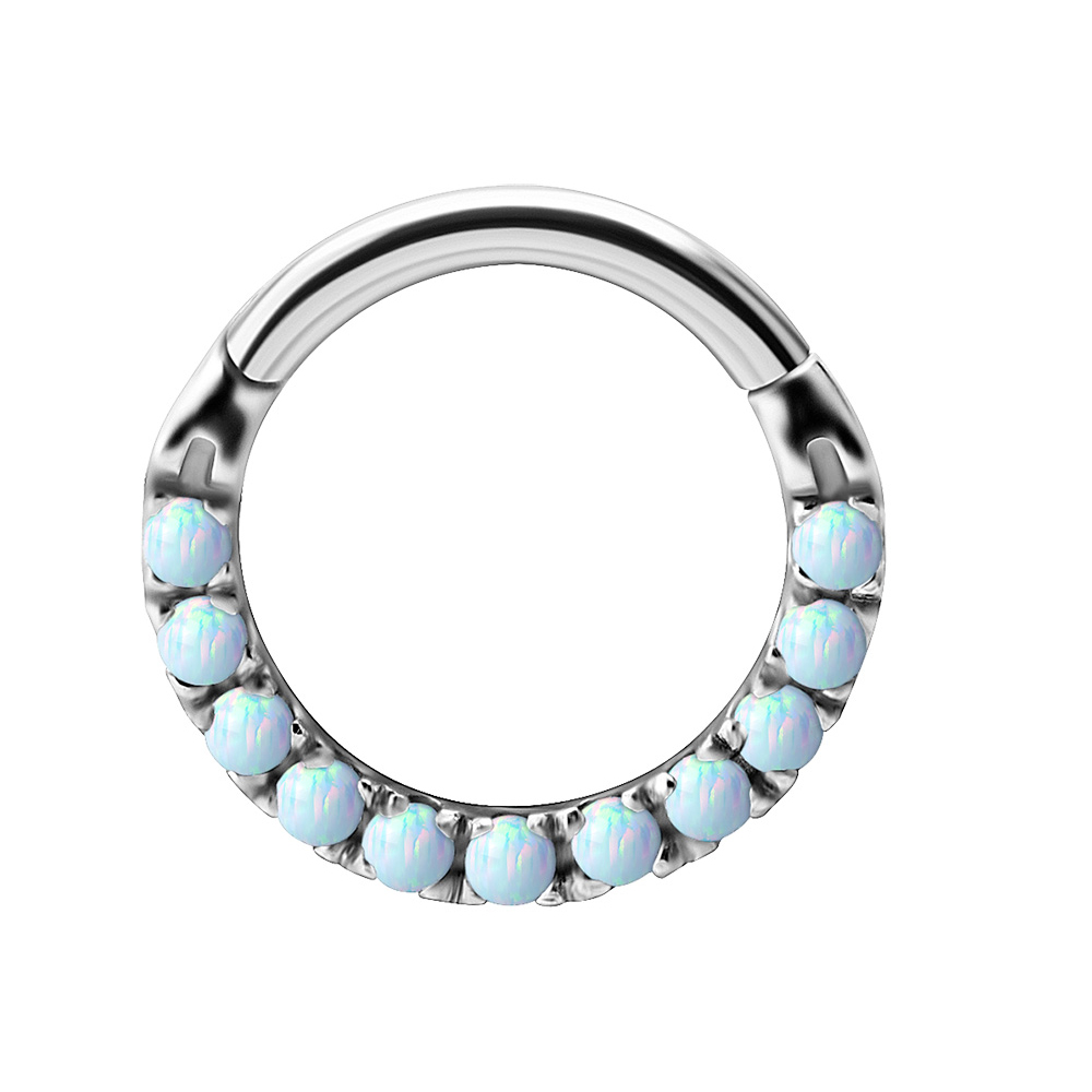 Tunn clicker-ring - Ring till piercing med vita opaliter