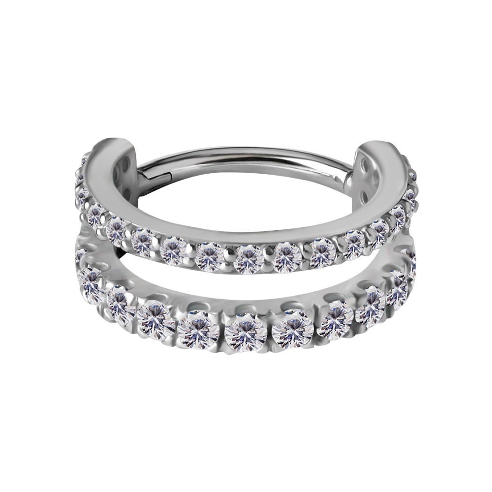 Dubbel clicker-ring med vita kristaller till piercing - Piercingsmycke