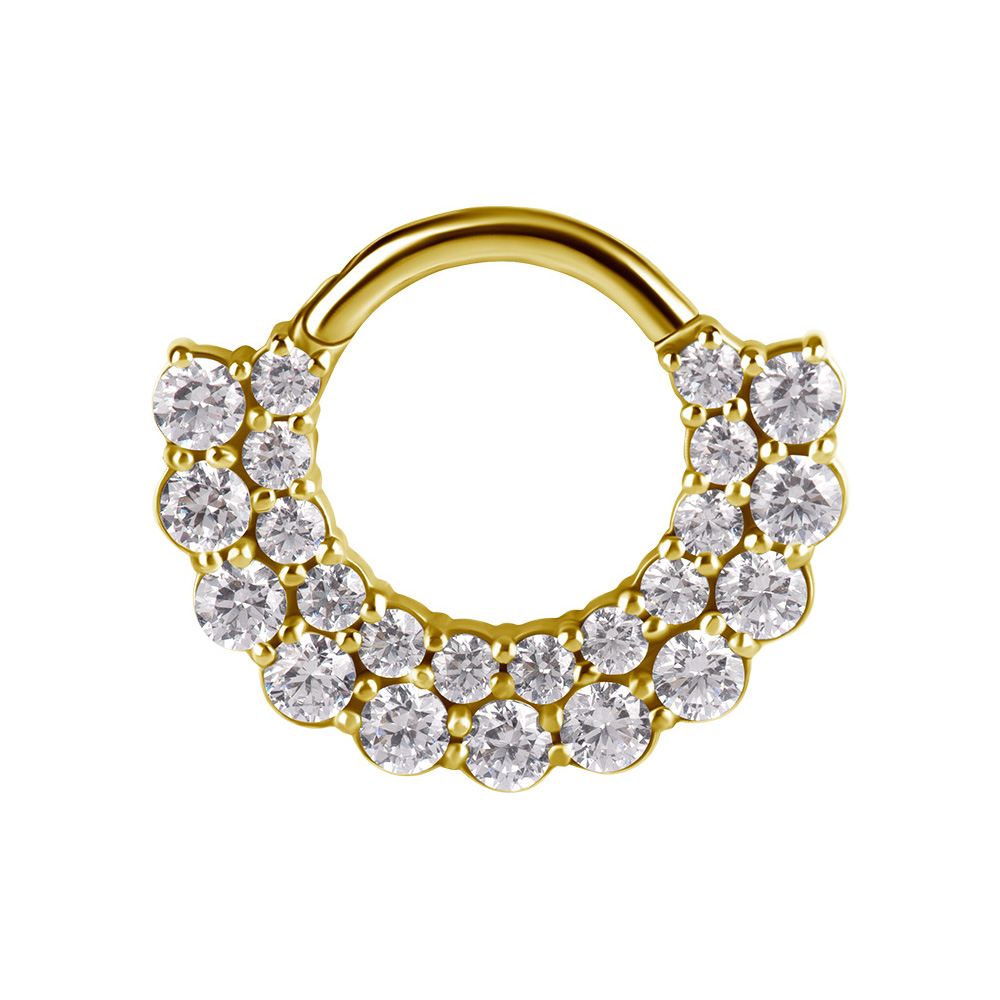 Clicker - Ring till piercing med 24k- pvd guldplätering och dubbla rader vita kristaller - Piercingsmycke