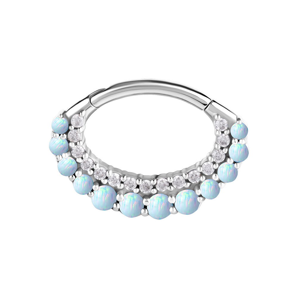 Septum / Daith clicker - Piercingsmycke i nickelfritt kobilt-krom - Ring till piercing med vita kristaller och opaliter