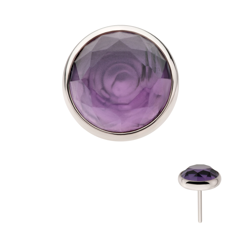 Ametist - Push fit topp i nickelfritt titan - Threadless piercingsmycke med lila kristall från Invictus