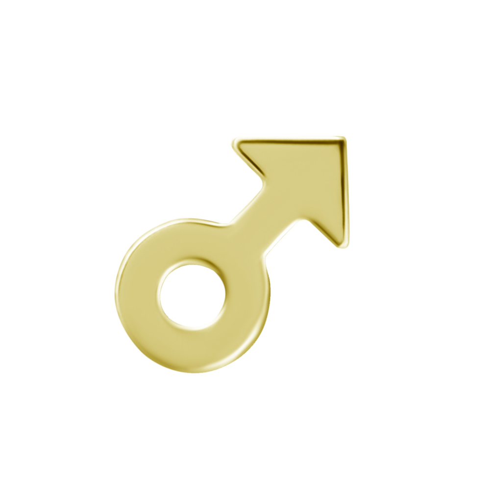 Manssymbol - Push fit topp med 18k PVD guldplätering - Threadless piercingsmycke i nickelfritt kobolt-krom