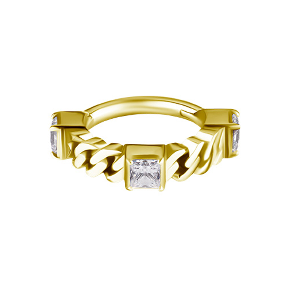 Clicker-ring med kedja och vita kristaller - Piercingsmycke med 18k-guld Pvd plätering