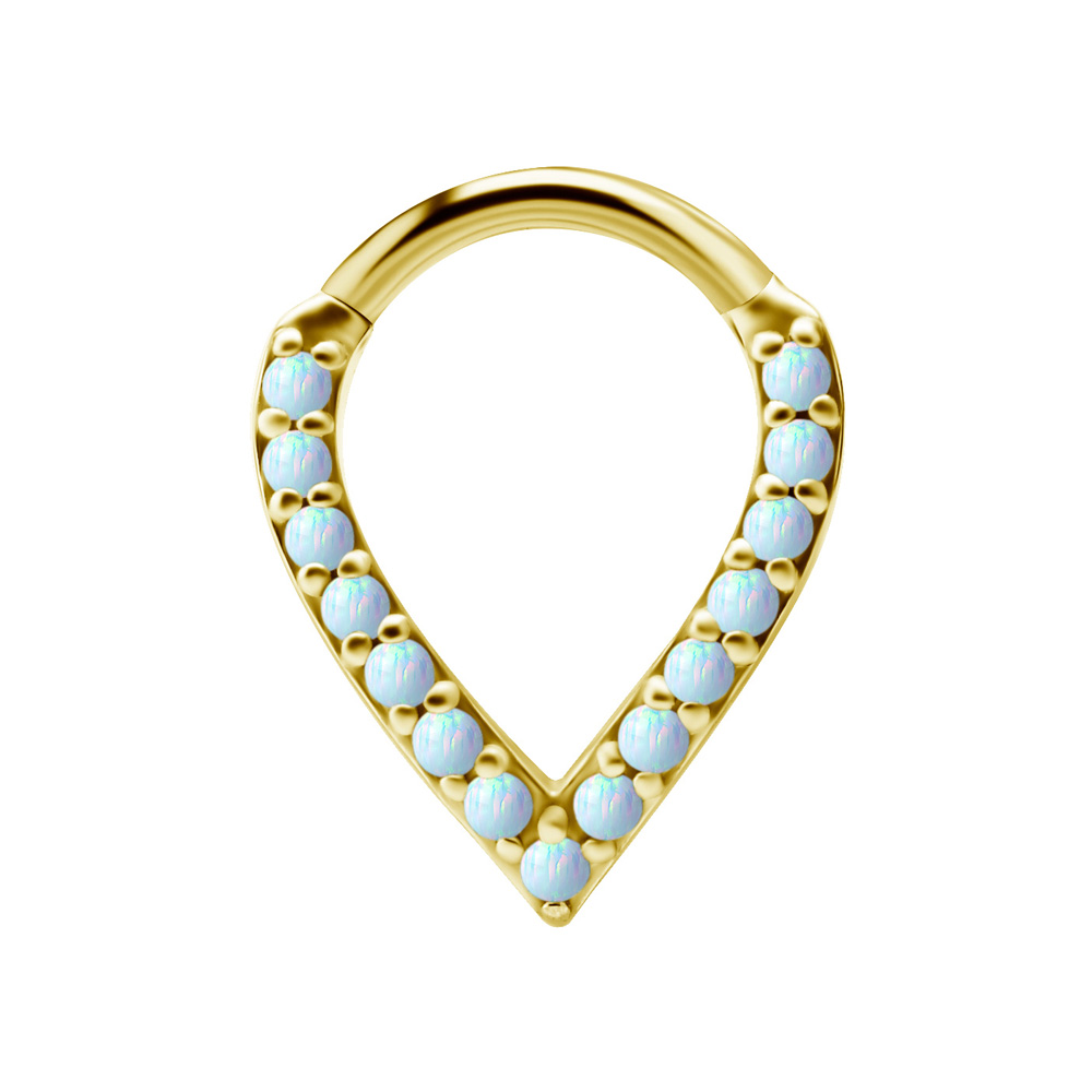 Teardrop Clicker - Ring till piercing med 24k guldplätering och vita opaliter