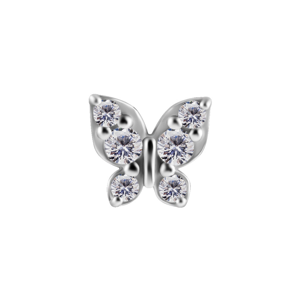 Piercingsmycke. Topp till piercing i nickelfritt material i form av en fjäril med kristaller.