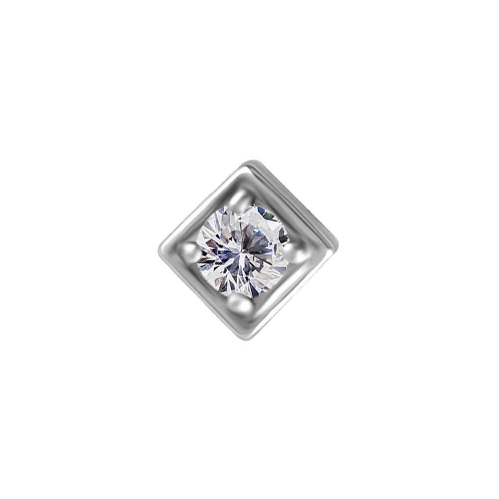 Piercingsmycke. Topp till piercing i nickelfritt material i form av en kvadrat med vit kristall.