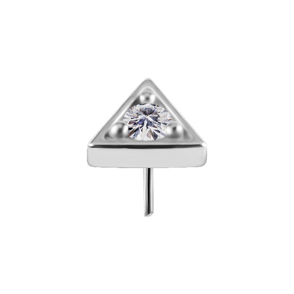 Piercingsmycke. Topp till piercing i nickelfritt material i form av en trekant med vit kristall.