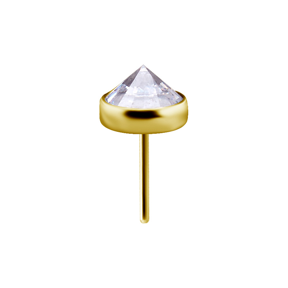 Platt topp med vit kristall - Push fit topp med 24k PVD guldplätering - Threadless piercingsmycke i nickelfritt titan