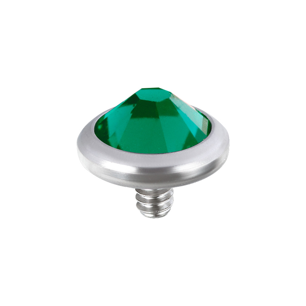 Grön kristall - Rund och platt topp till invändigt gängade stavar - Piercingsmycke i nickelfritt titan