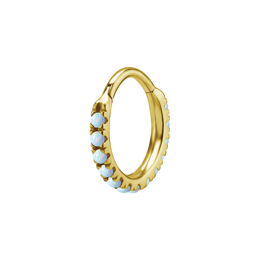 Ring till piercing - Clicker med vit Opalit - Guld