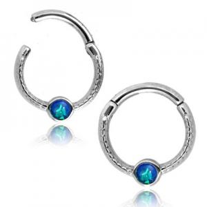 Clicker Ring till piercing - Kirurgiskt stål med blå opalit