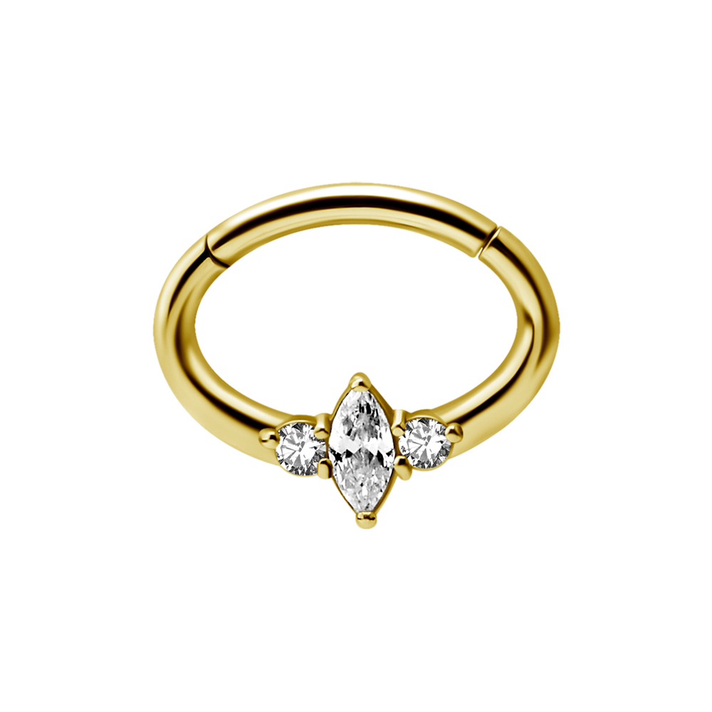 Septum / Daith Clicker ring - 24k guldplätering - Piercingsmycke med avlång kristall