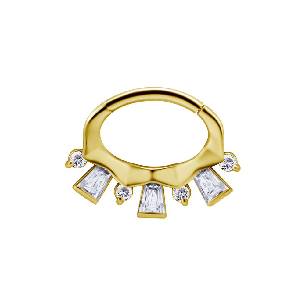 Septum / Daith Clicker ring - 24k guld pvd - Piercingsmycke med fyrkantiga kristaller