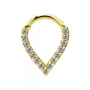 Ring till piercing - Teardrop Clicker - Guld med kristaller